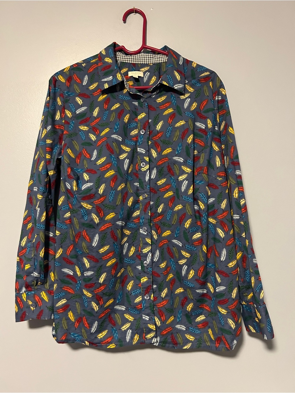 Talbots Gray Feather Print Button-Up Shirt 1X